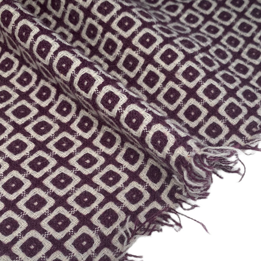 Wool Blend Coating - Squares - Purple/White