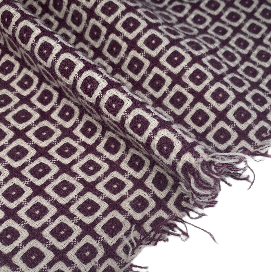 Wool Blend Coating - Squares - Purple/White