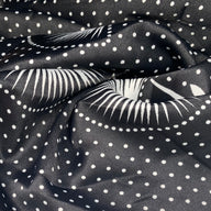 Stretch Printed Polyester Charmeuse - Fans/Polka Dots - Black/White