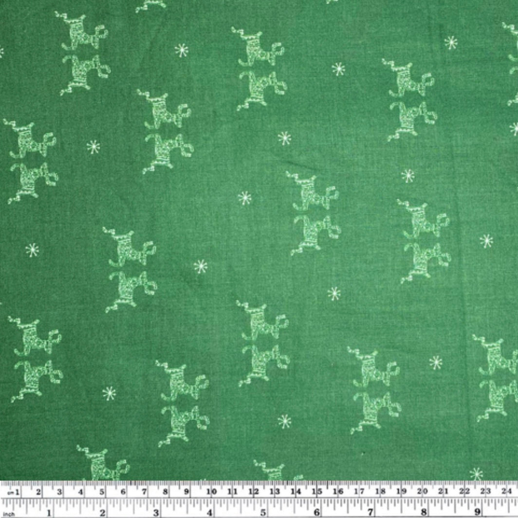 Quilting Cotton - Little Christmas Reindeer - 44” - Green