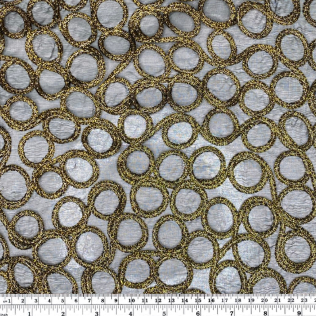 Embroidered Silk Organza - Circles - Black/Gold