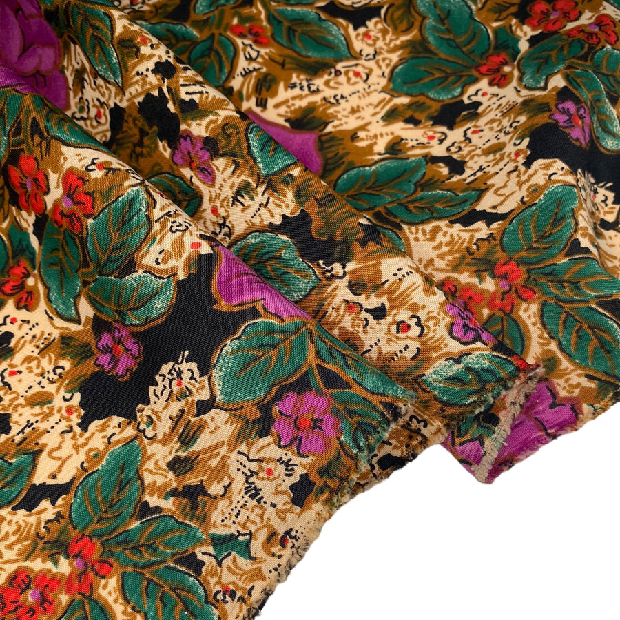 Floral Printed Polyester - 44” - Purple/Brown