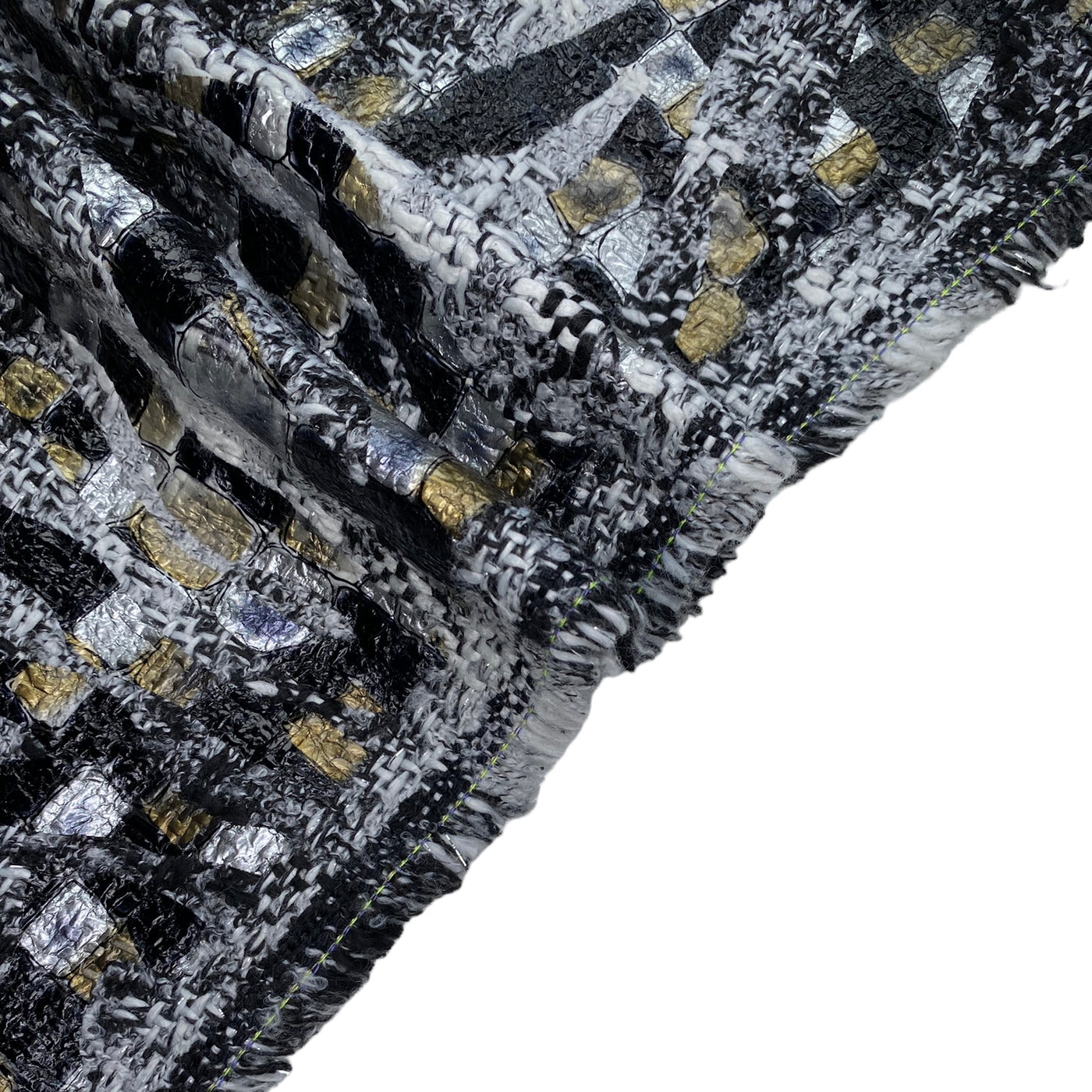 Two Faced Soft Faux Wool Tweed Boucle Coating - Metallic Print