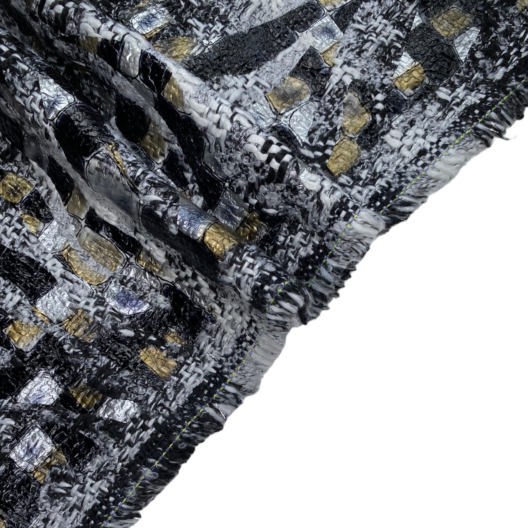Two Faced Soft Faux Wool Tweed Boucle Coating - Metallic Print