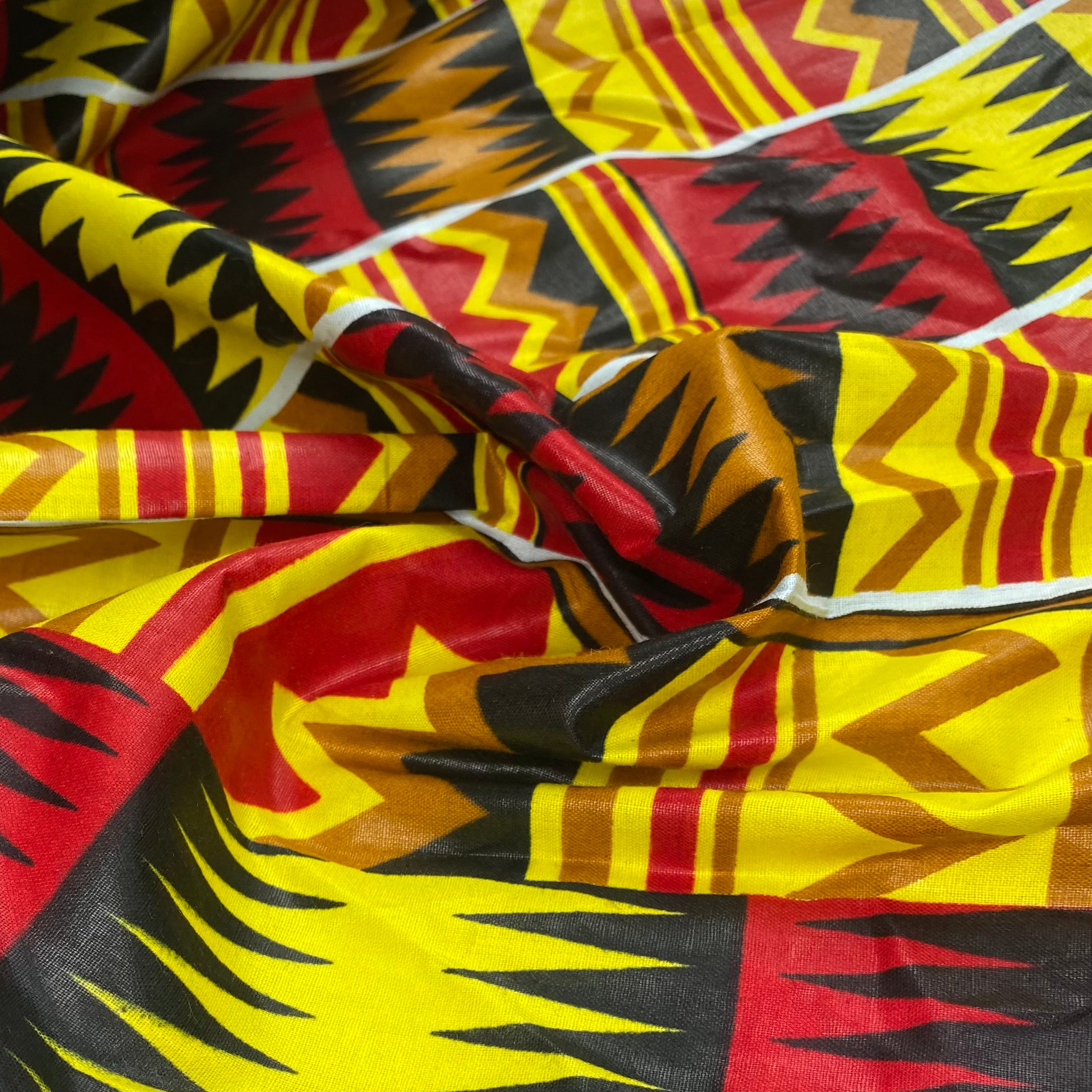 Waxed African Printed Cotton - Multi-Colour / Yellow / Red