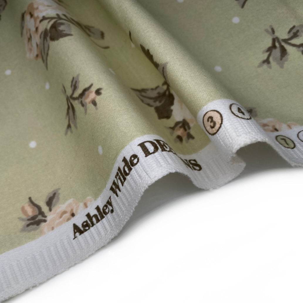 Printed Cotton - Ashley Wilde Designs - Polka Dot Floral - Green