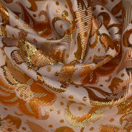 Metallic Floral Polyester Brocade - Orange/Gold