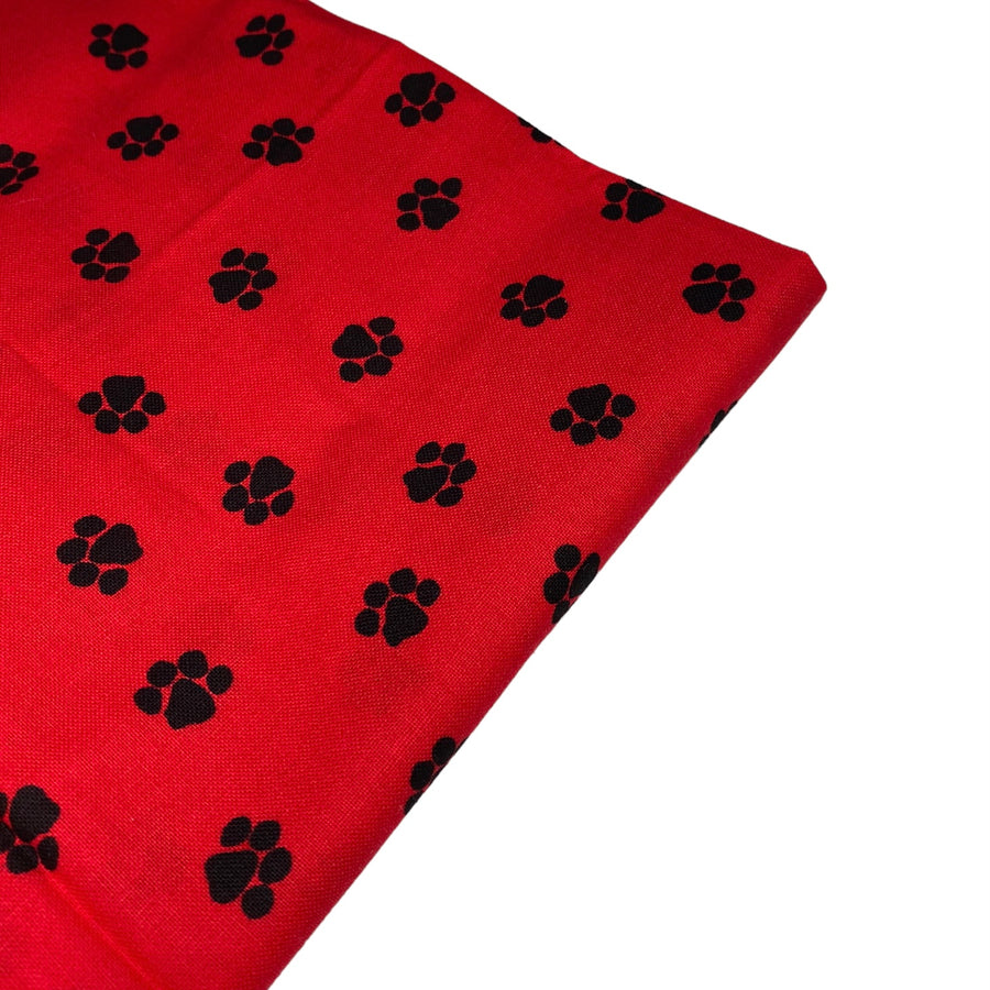 Quilting Cotton - Paw Prints - Red/Black - Remnant
