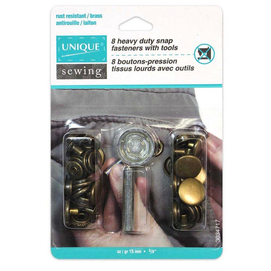 Heavy Duty Snaps with Tool - 15mm (5/8″) - 8 sets - Antique Brass