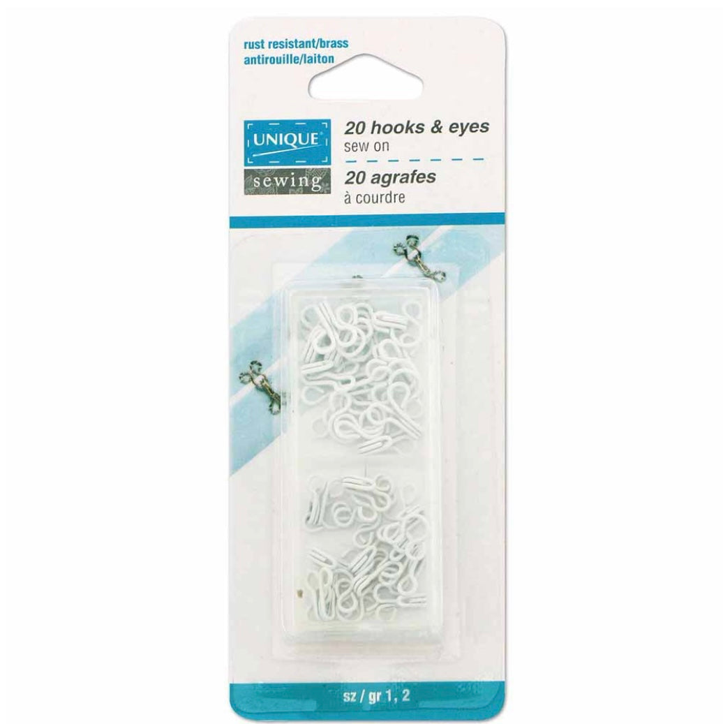 Assorted Hooks & Eyes - White - 20 Sets