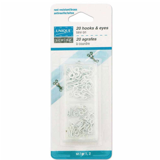 Assorted Hooks & Eyes - White - 20 Sets