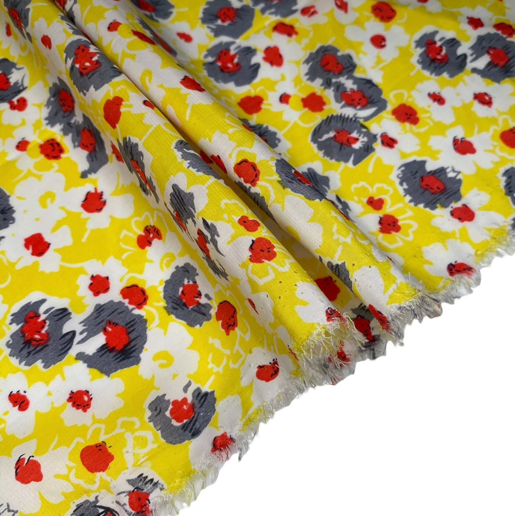 Floral Printed Polyester - 58” - Yellow/White/Grey/Red