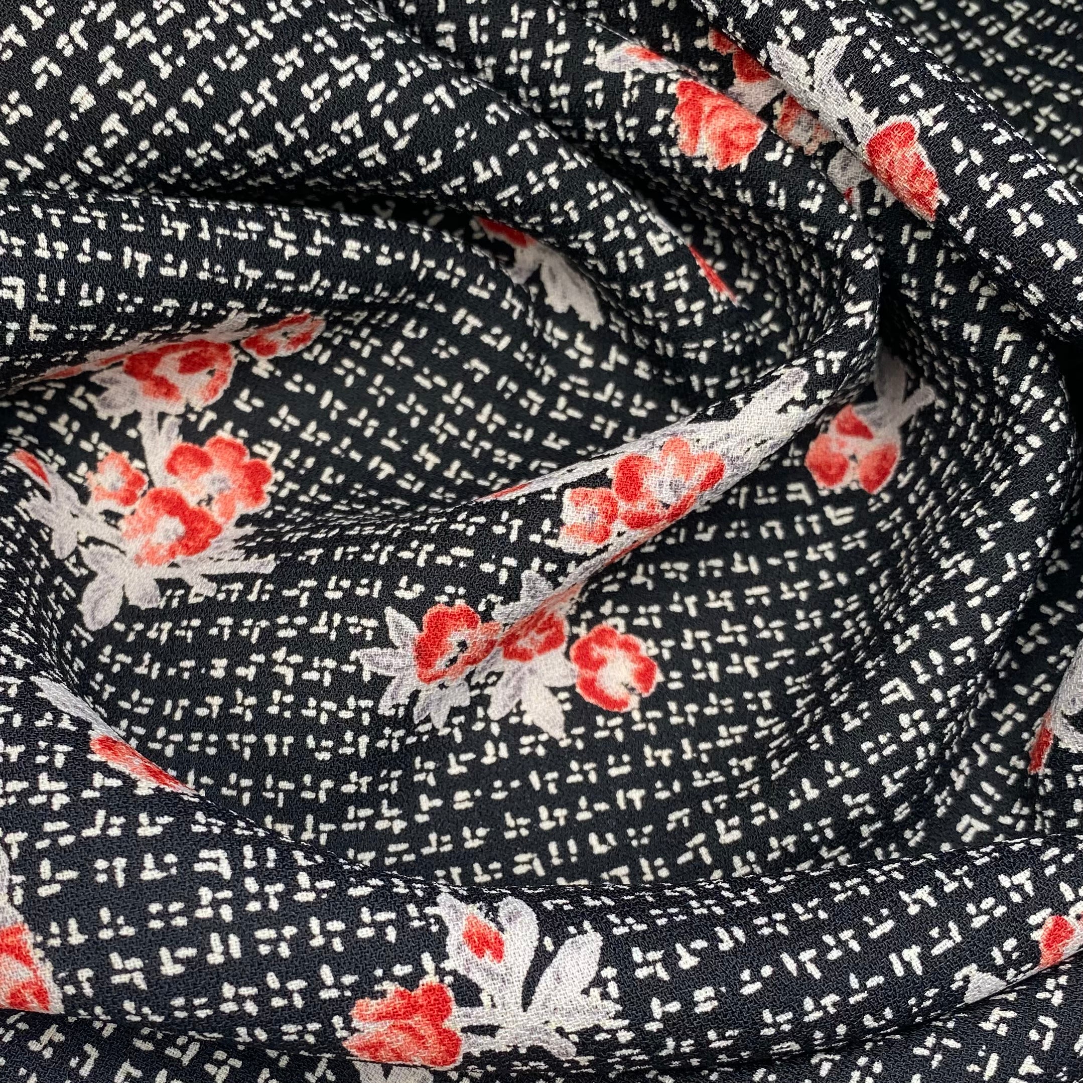 Floral Printed Polyester Crepe - 44” - Black/Red
