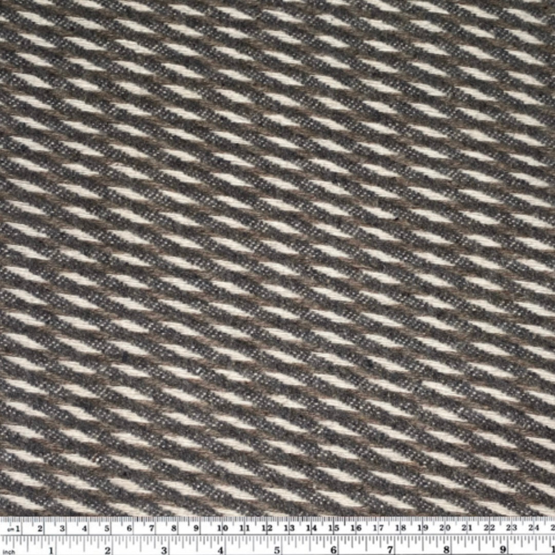 Patterned Wool Coating Diagonal Stripes - Grey/Cream/Brown