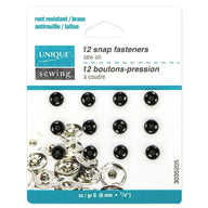 Sew On Snap Fasteners - 6mm (1/4″) - 12  sets - Black