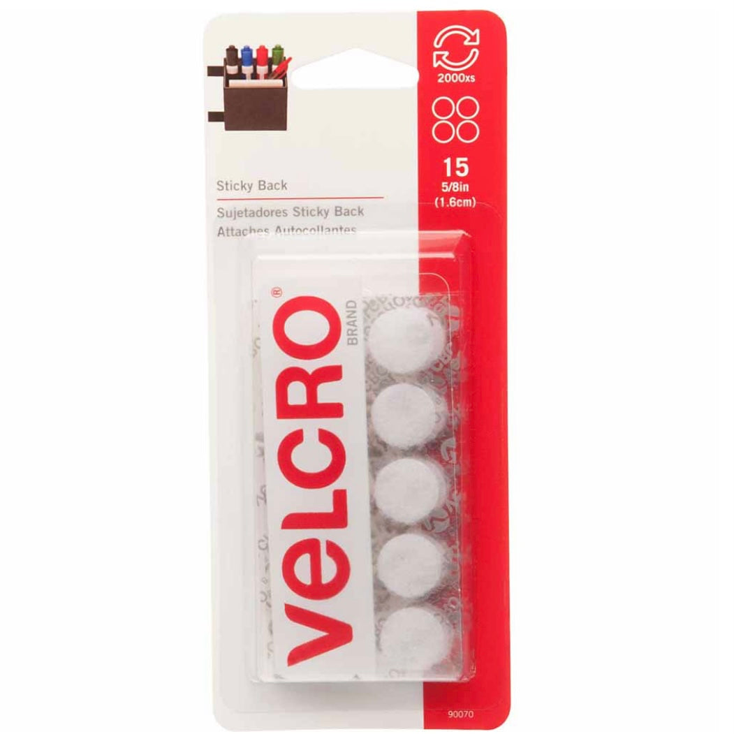 Sticky Back Coins - Velcro - 16mm (5/8″) - 15 pcs - White