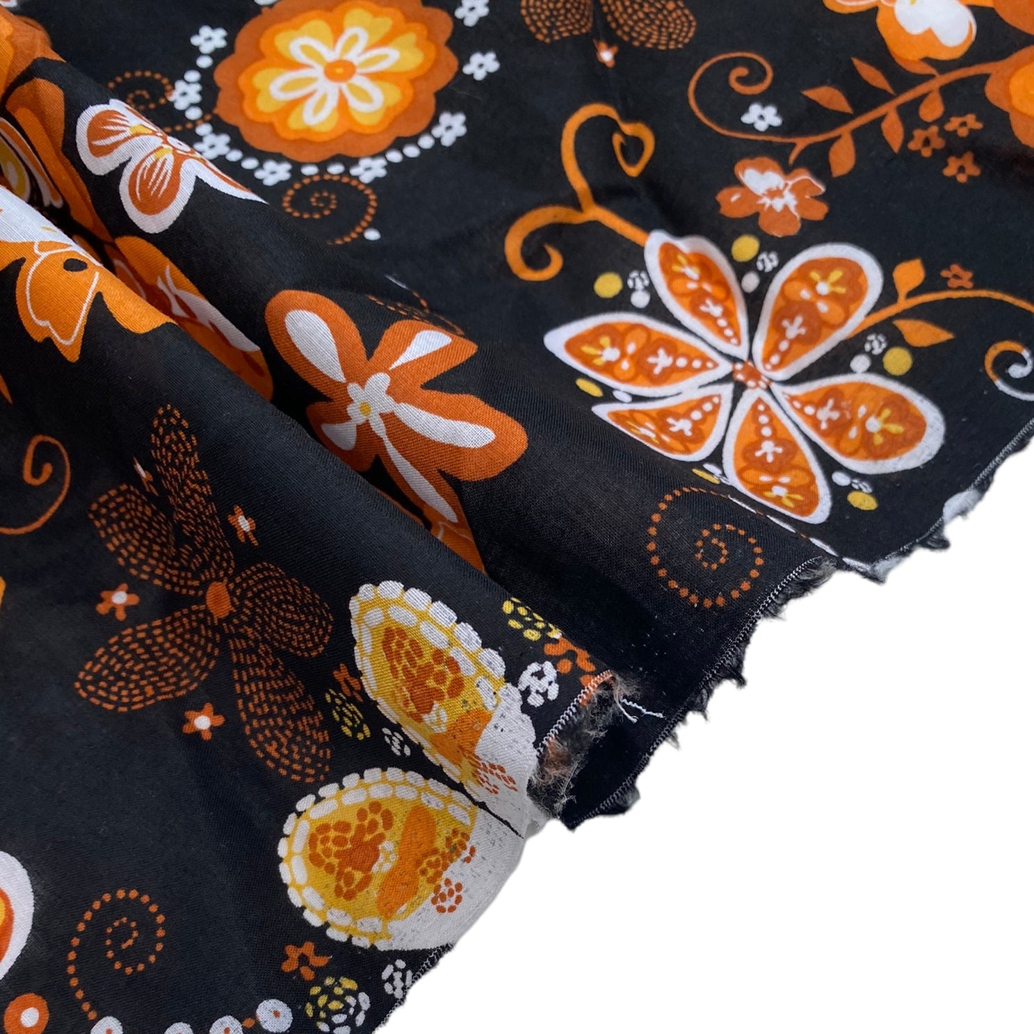 Printed Cotton Voile - Floral - Black/Orange/White