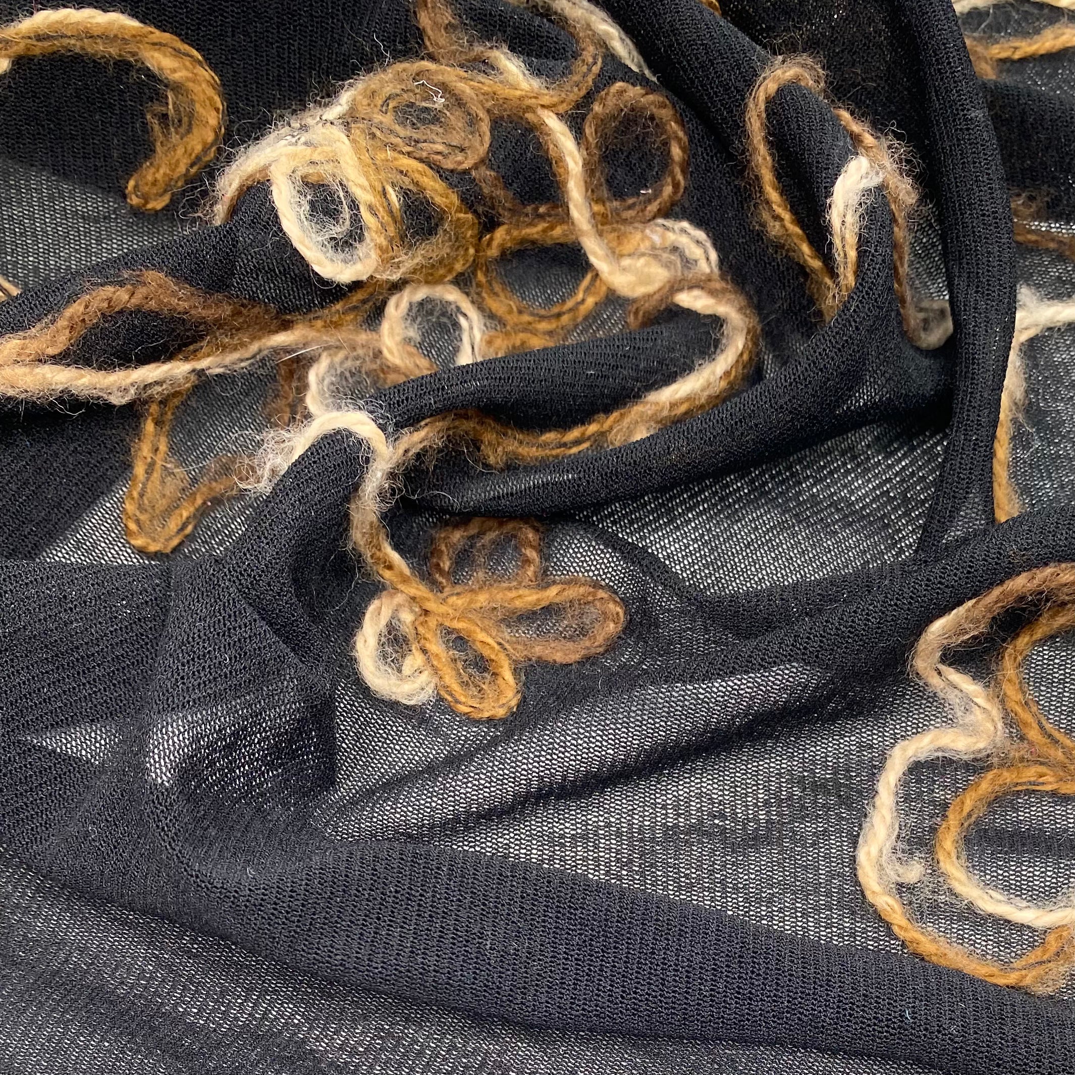 Embroidered Floral Stretch Mesh - Black/Brown