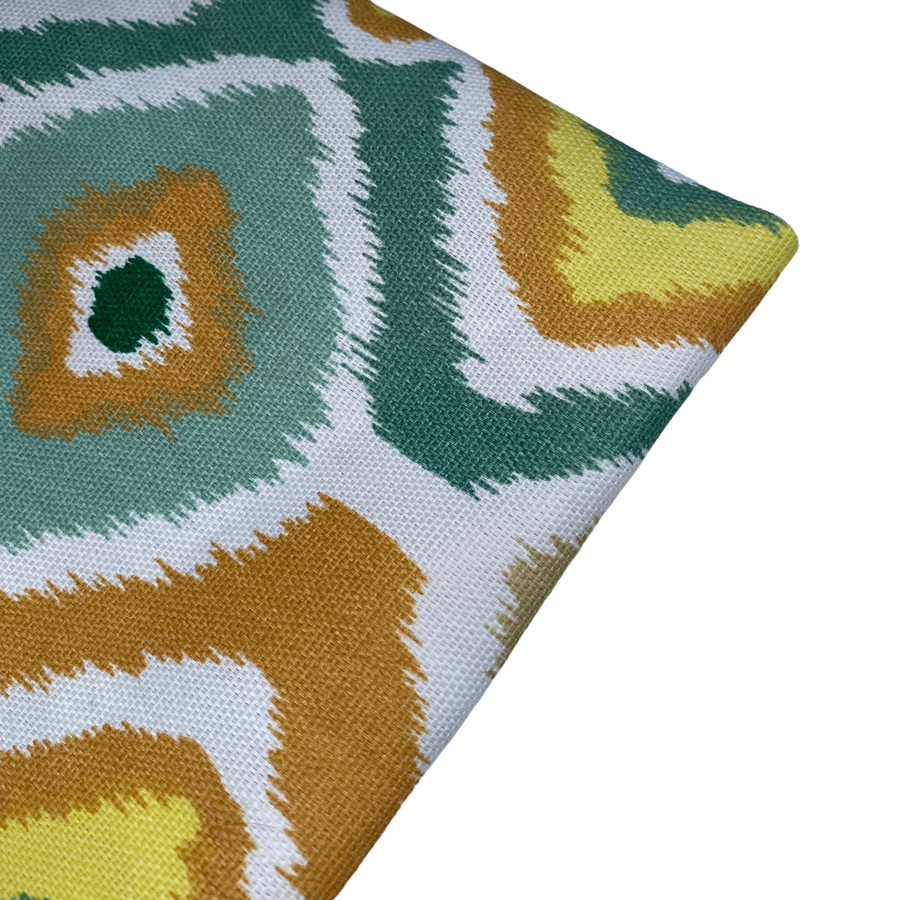 Ikat Printed Indoor/Outdoor Upholstery - White/Yellow/Orange/Green