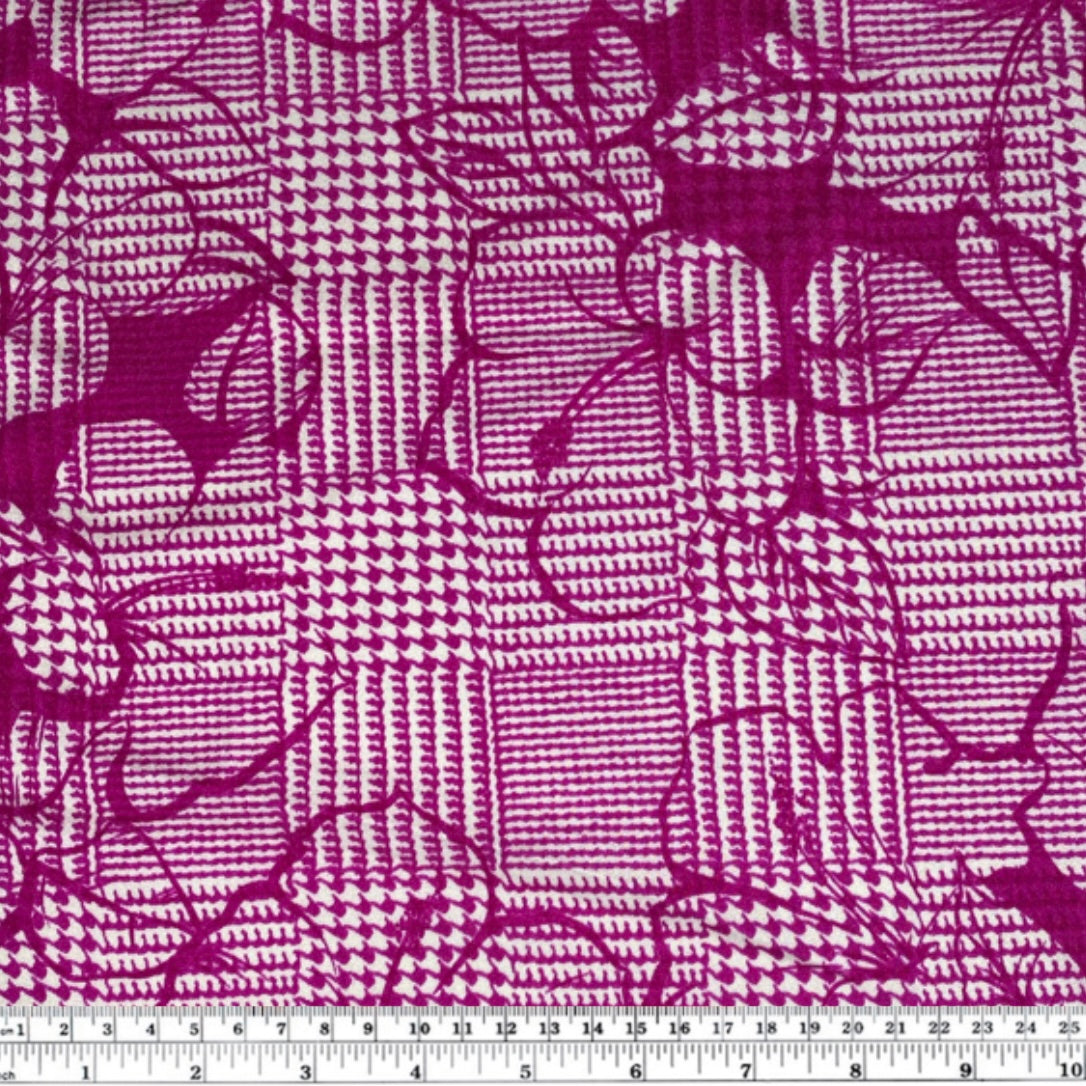 Printed Nylon Spandex - Check Floral - Pink/White