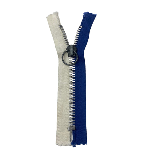 Regular Metal Zipper - 6” - White/Blue/Silver