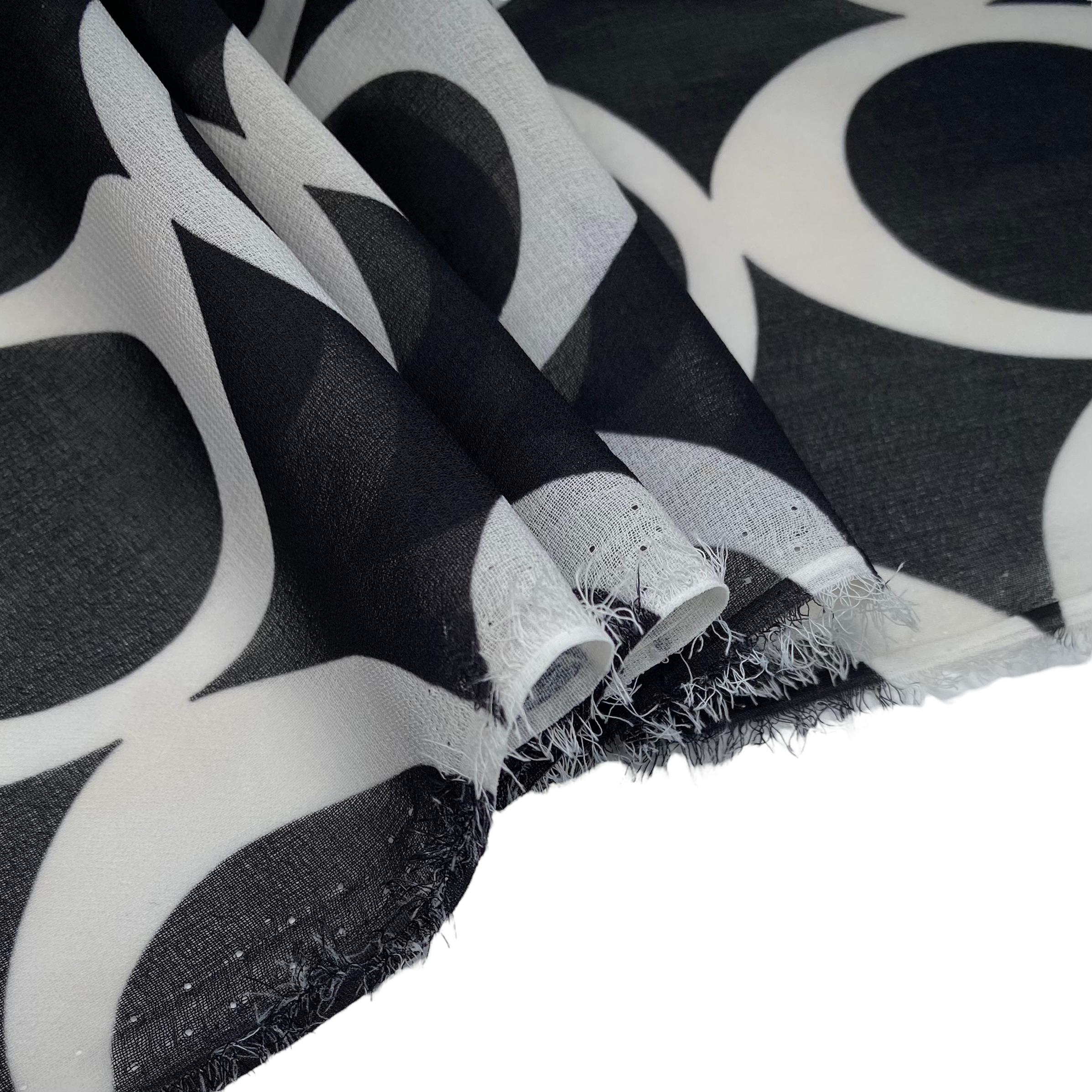 Printed Polyester Chiffon - Circles - Black/White