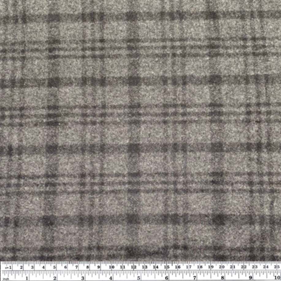 Plaid Melton Wool - Remnant - Grey / Black
