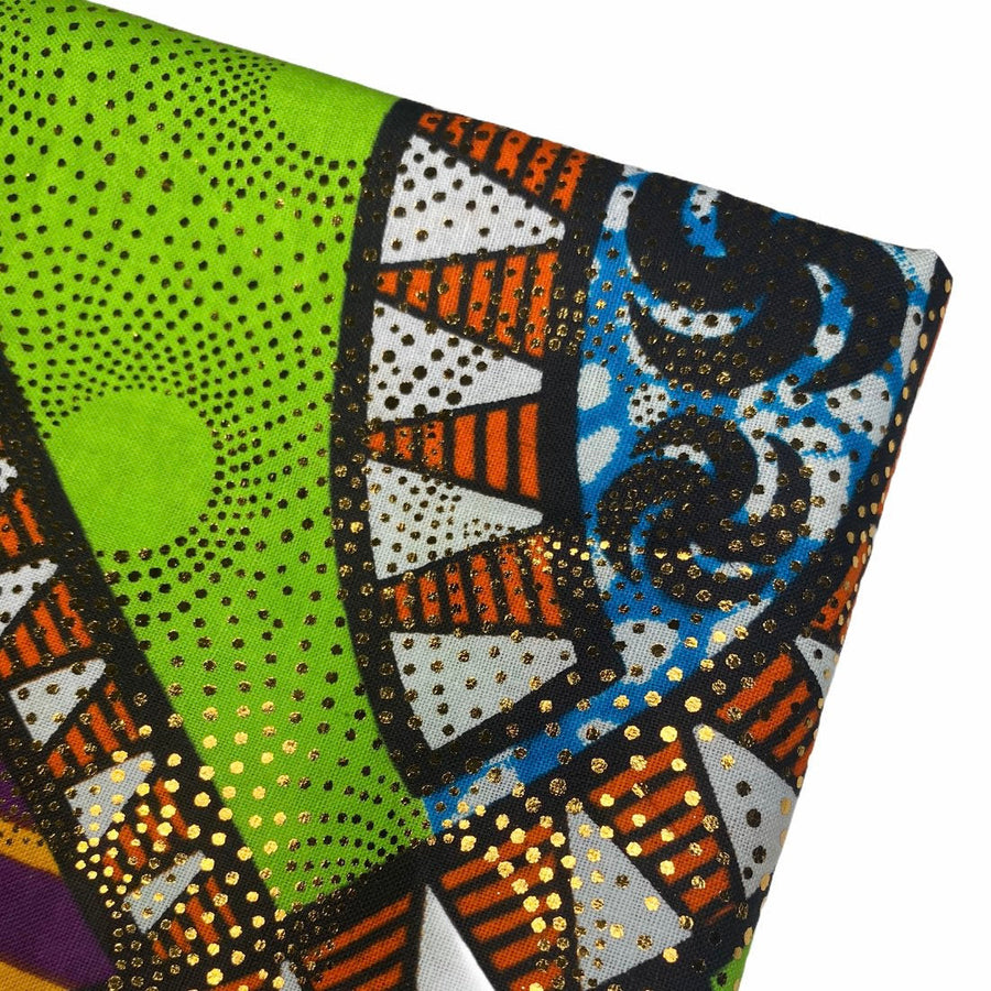 African Metallic Printed Cotton - Green/Purple
