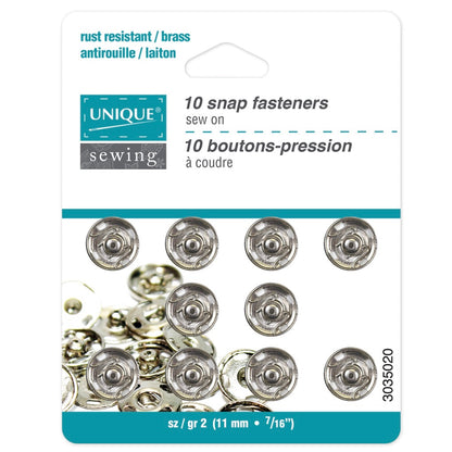 Sew On Snap Fasteners - 11mm (7/16″) - 10  sets - Nickel