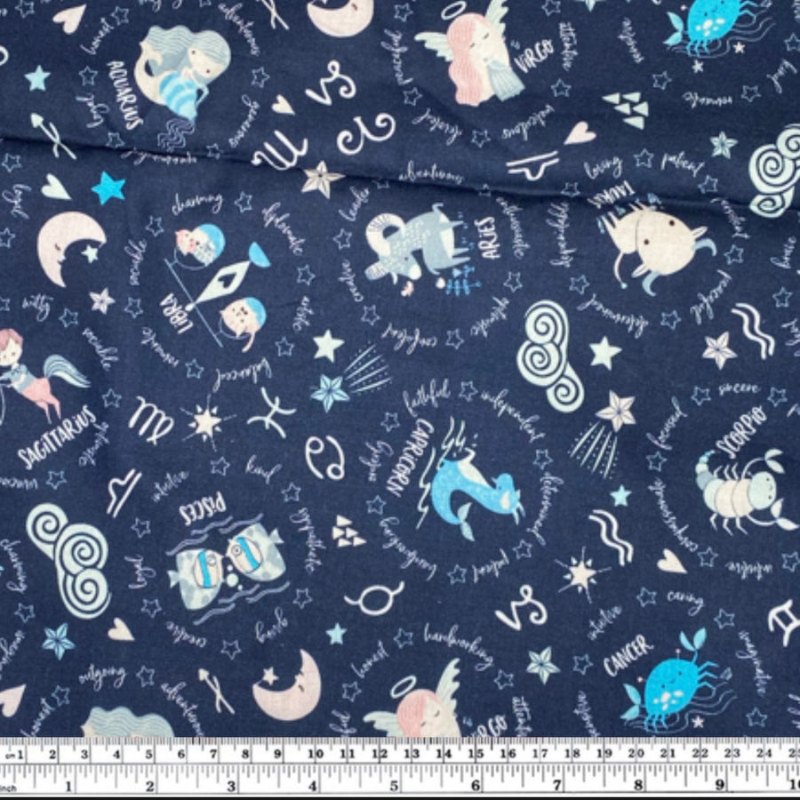 Quilting Cotton - Zodiac Signs - Navy
