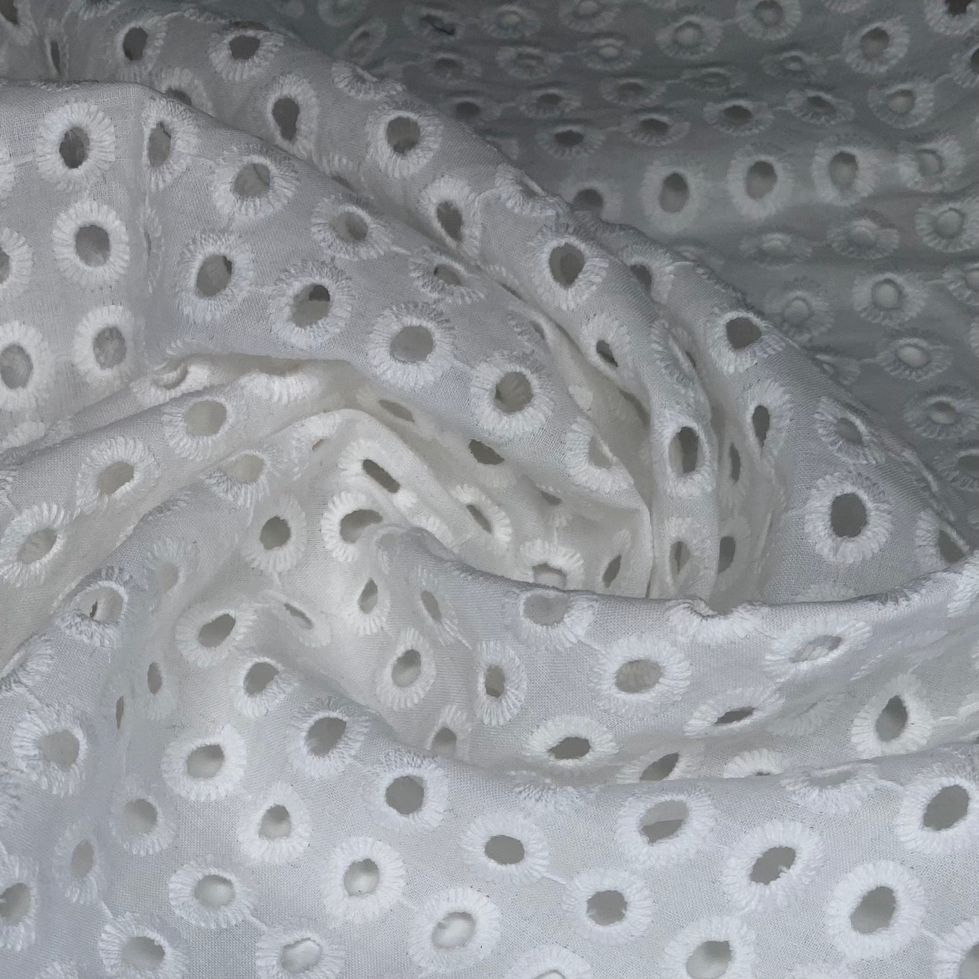 Embroidered Cotton Eyelet - Circles - White