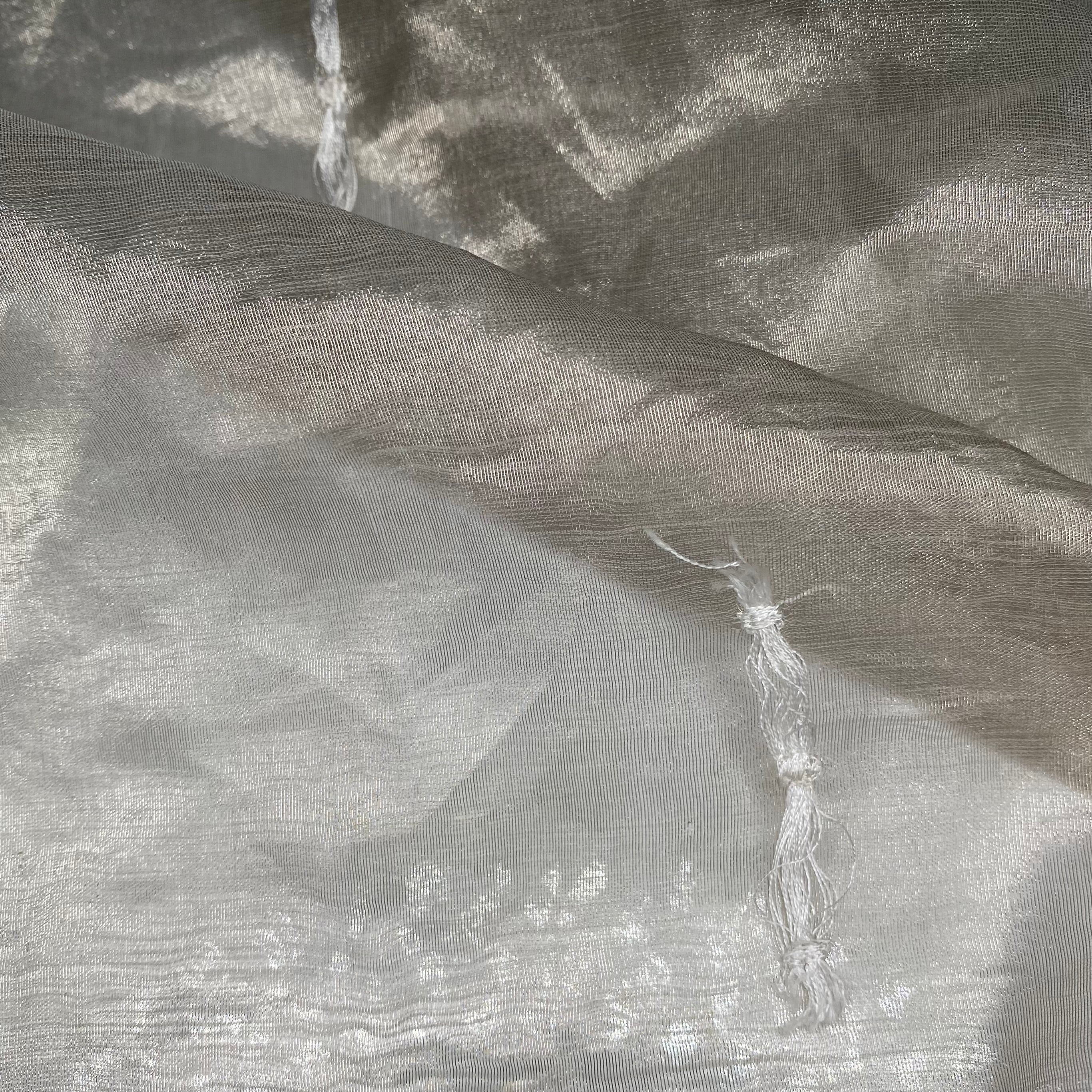 Embroidered Silk Organza - Silver/White