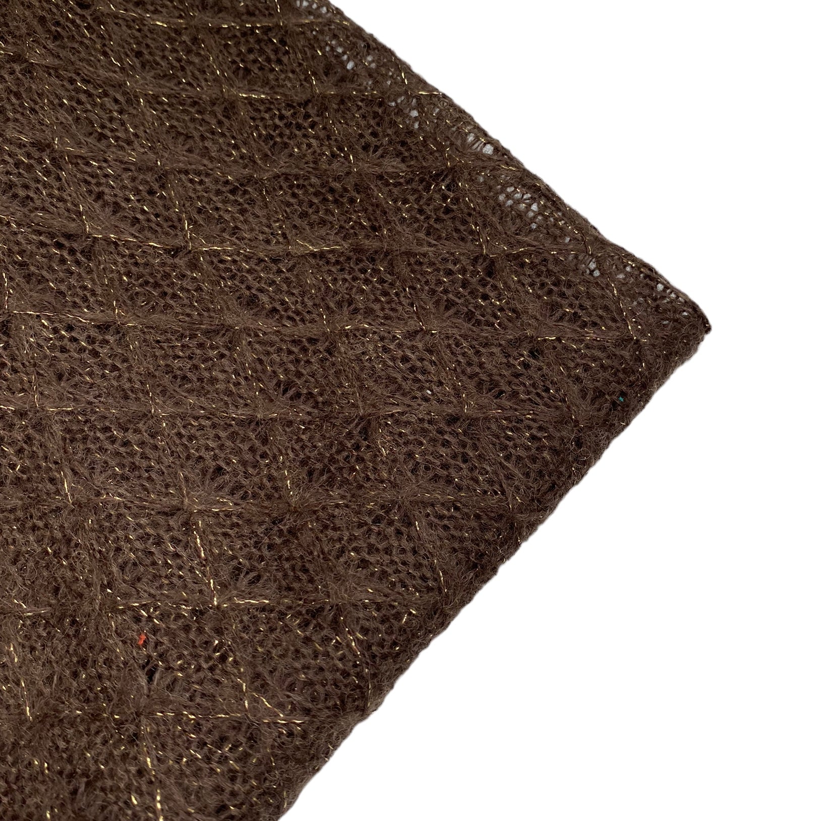 Wool Blend Open Weave Knit with Diamond Pattern - Brown/Gold