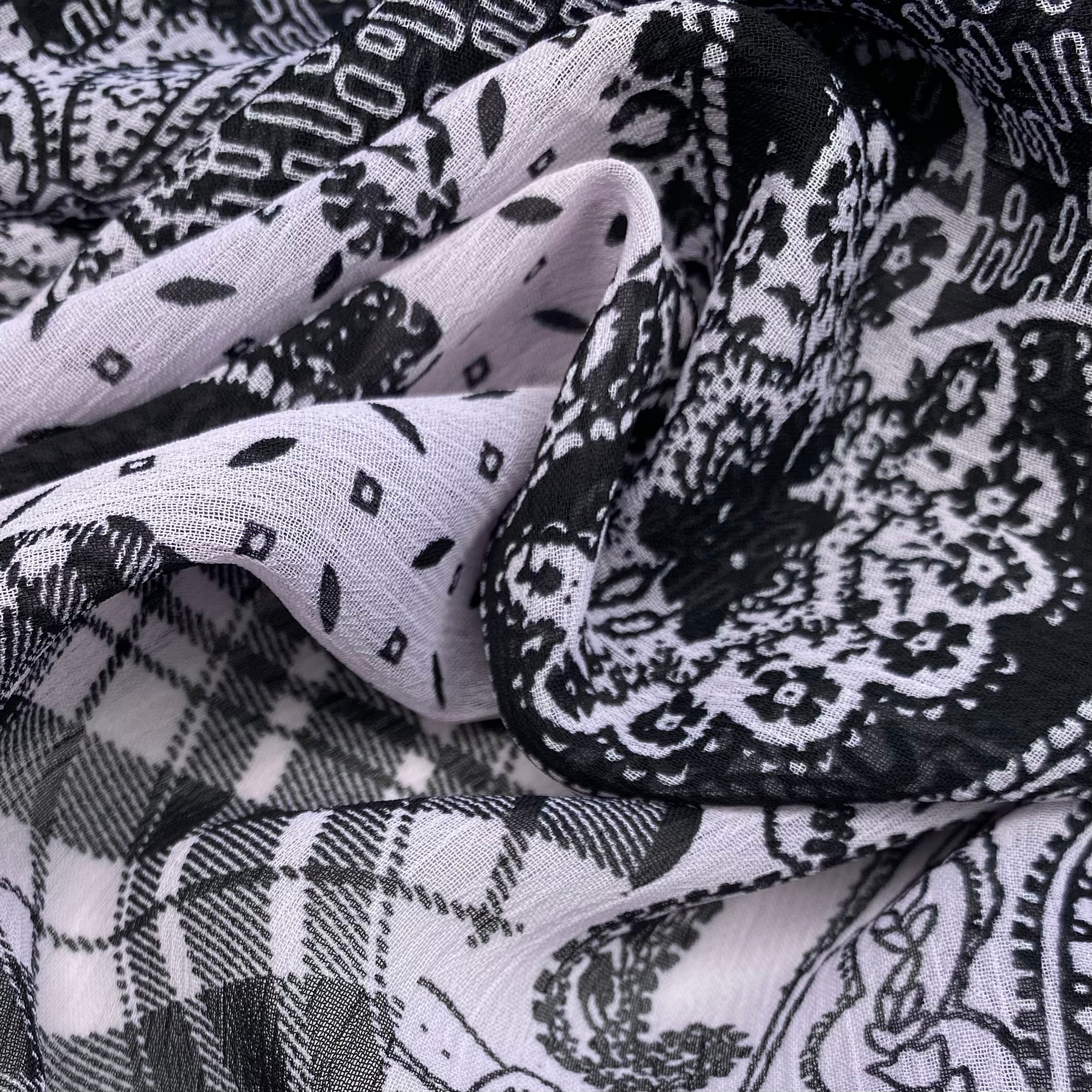 Paisley Printed Crinkled Polyester Chiffon - Pink/Black