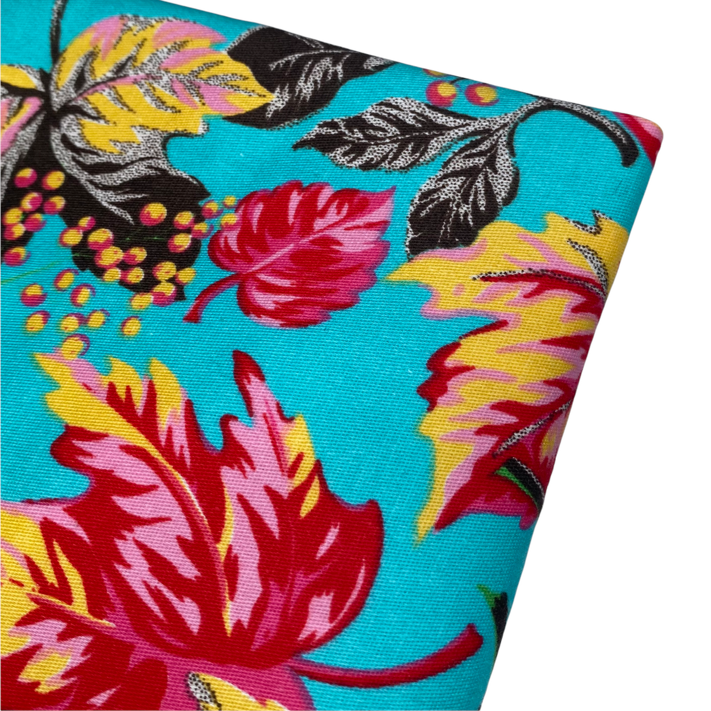 Leaf Stretch Cotton Poplin  - 40” - Aqua/Pink/Brown