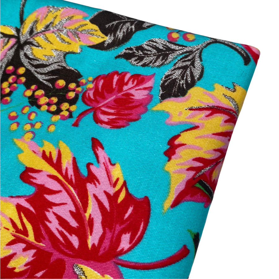 Leaf Stretch Cotton Poplin  - 40” - Aqua/Pink/Brown