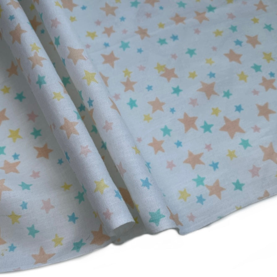Printed Cotton - Stars - White/Peach/Green/Blue/Yellow