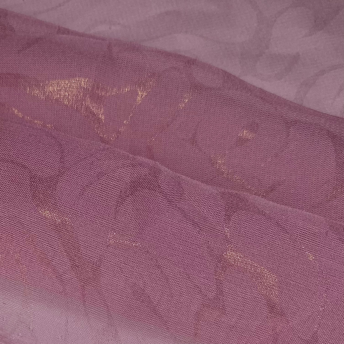Metallic Floral Polyester Chiffon - 60” - Pink/Gold