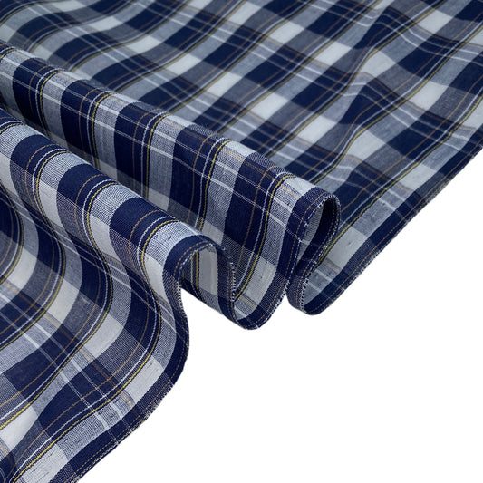 Lightweight Cotton Plaid - Remnant - Blue/White/Yellow