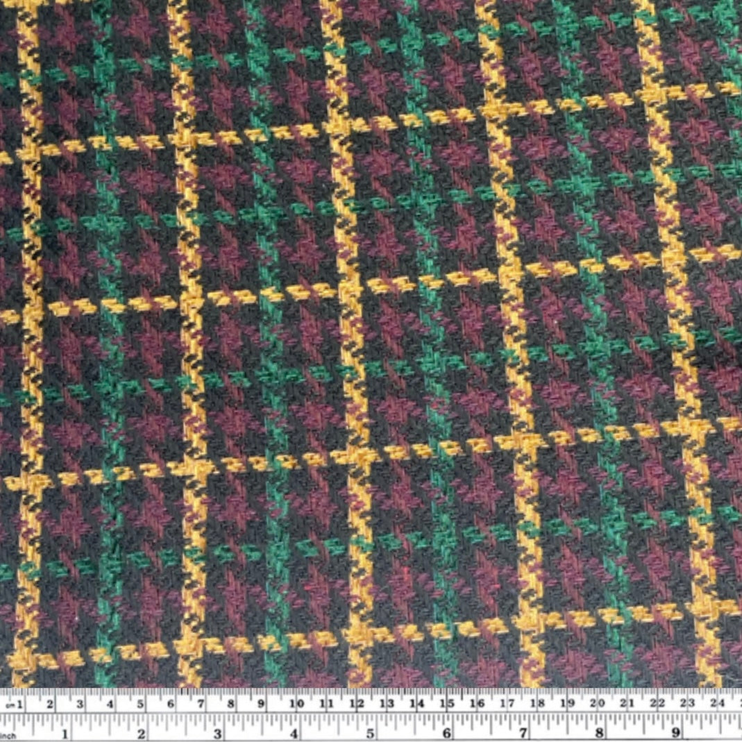 Plaid Coating - Wool Blend - Black/Brown/Purple/Green