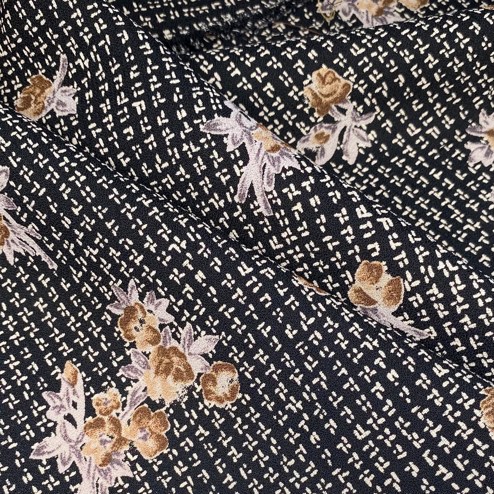 Floral Printed Polyester Crepe - 44” - Black/Beige