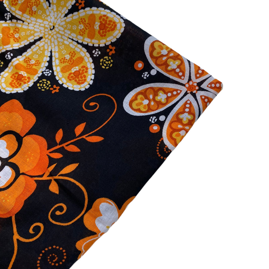 Printed Cotton Voile - Floral - Black/Orange/White