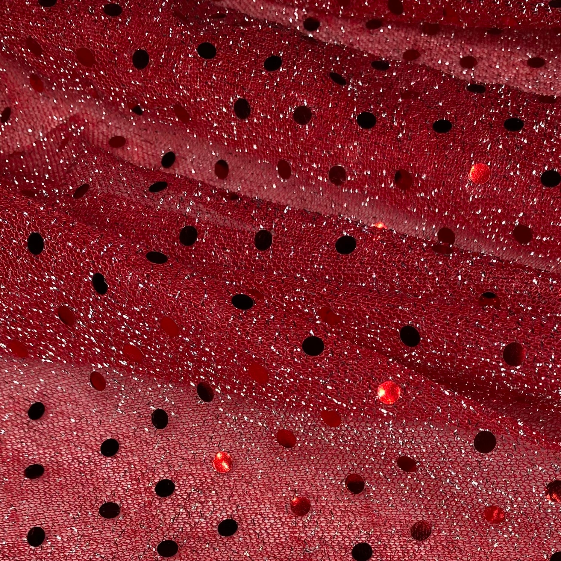Faux Sequin Shiny Confetti Dot Knit - 42” - Red/Silver