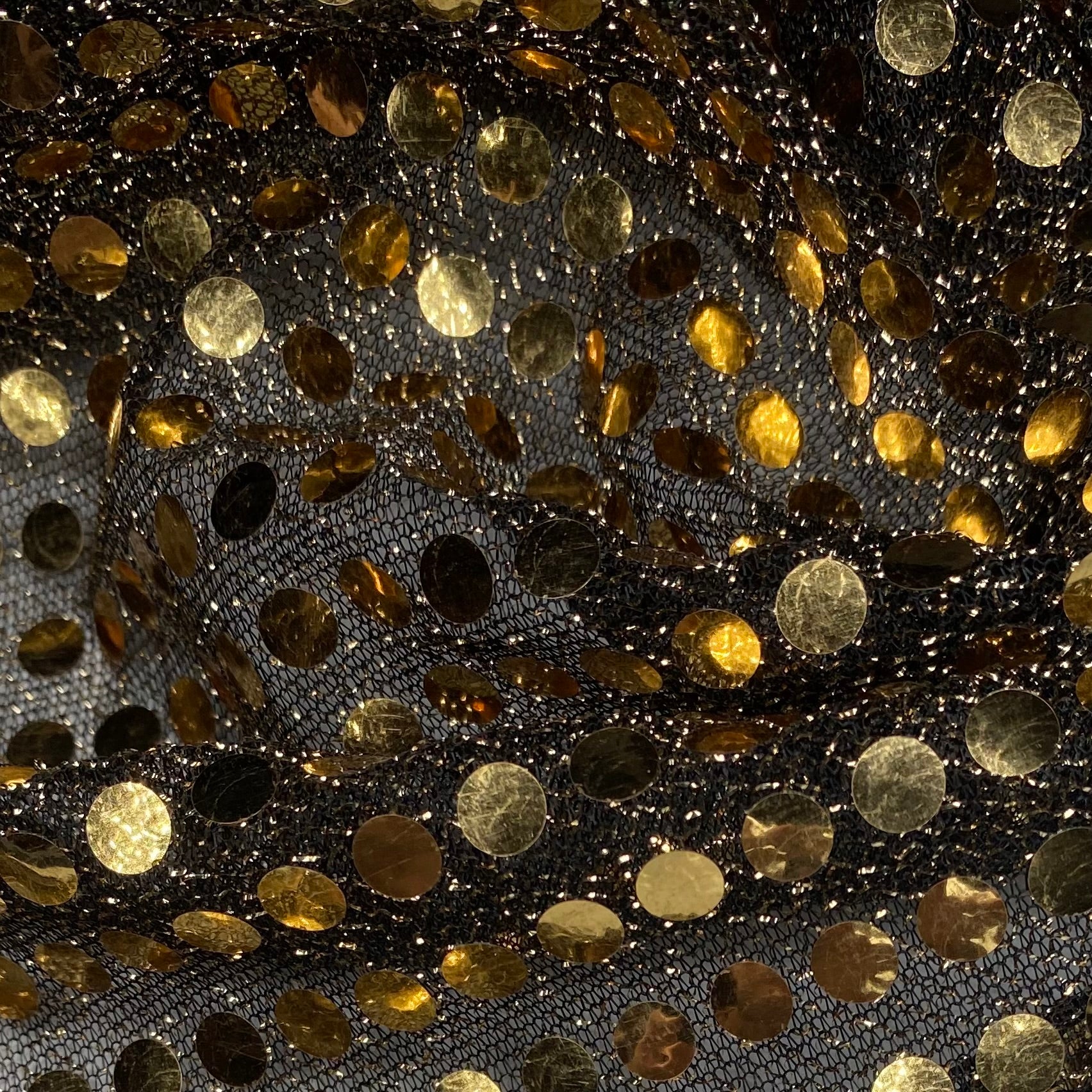 Faux Sequin Large Shiny Confetti Dot Knit - 46” - Gold/Black