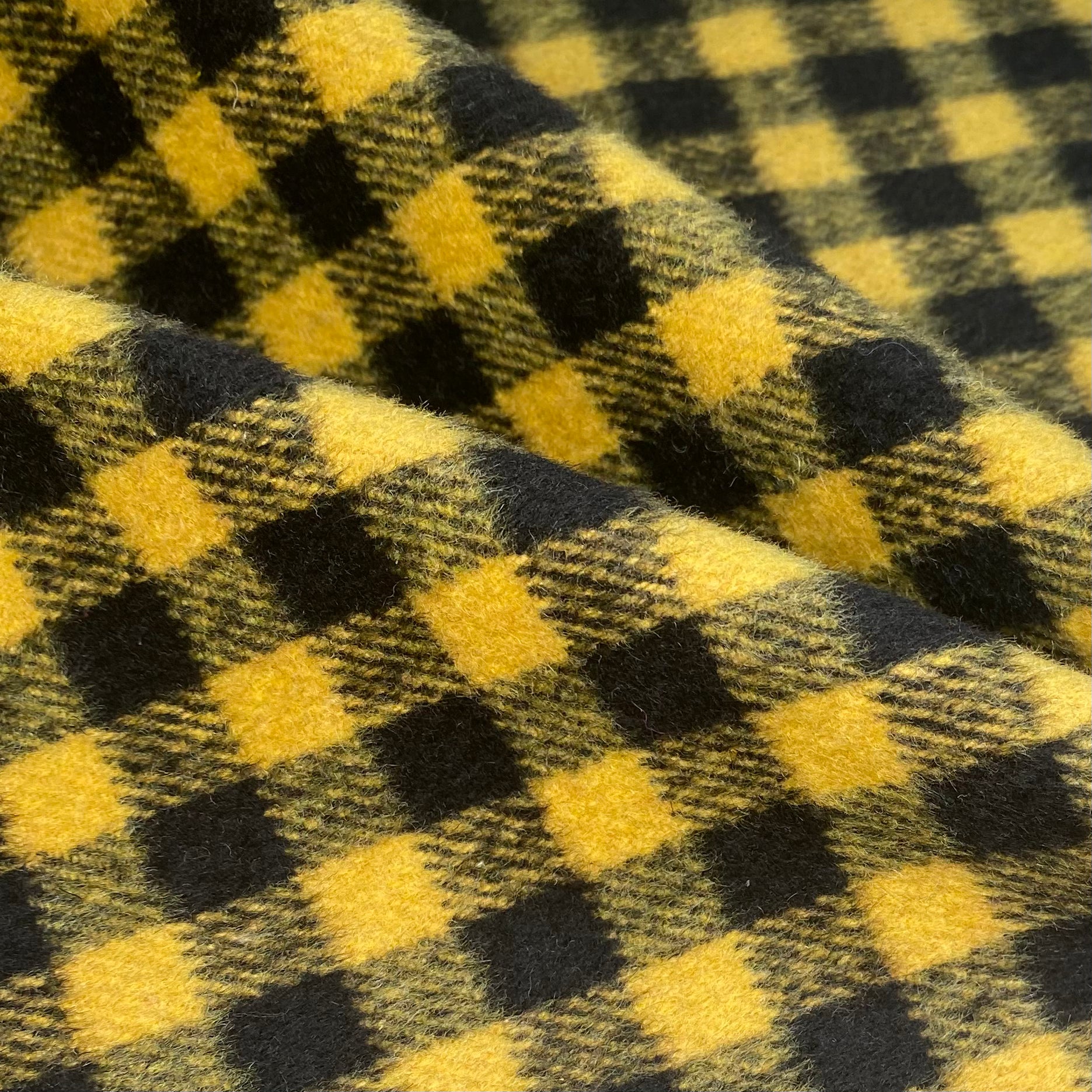 Wool Blend Coating - Buffalo Plaid - Yellow/Black