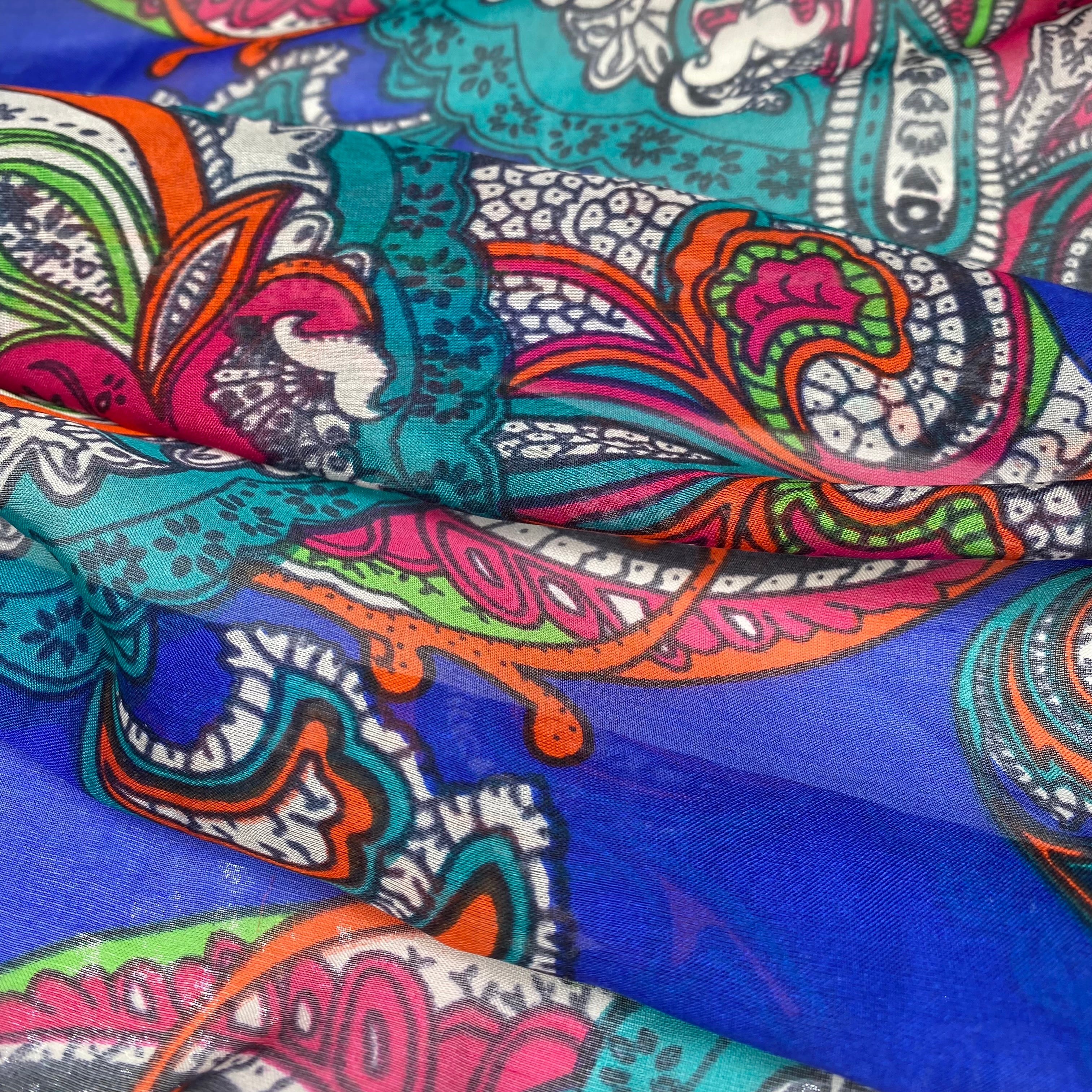 Paisley Silk Chiffon - 54” - Blue/Pink