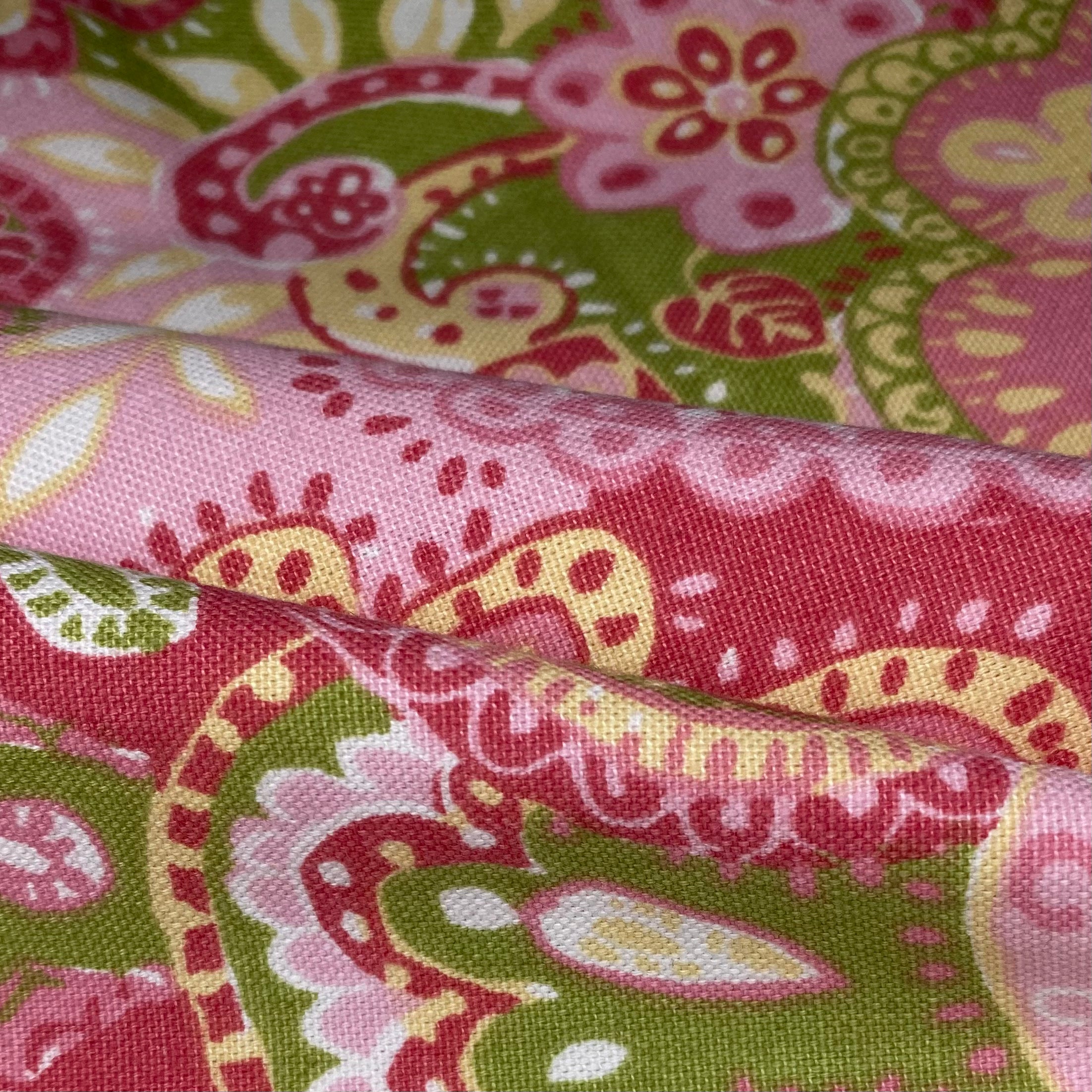 Printed Paisley Cotton Canvas Remnant - Pink/Green/ Yellow