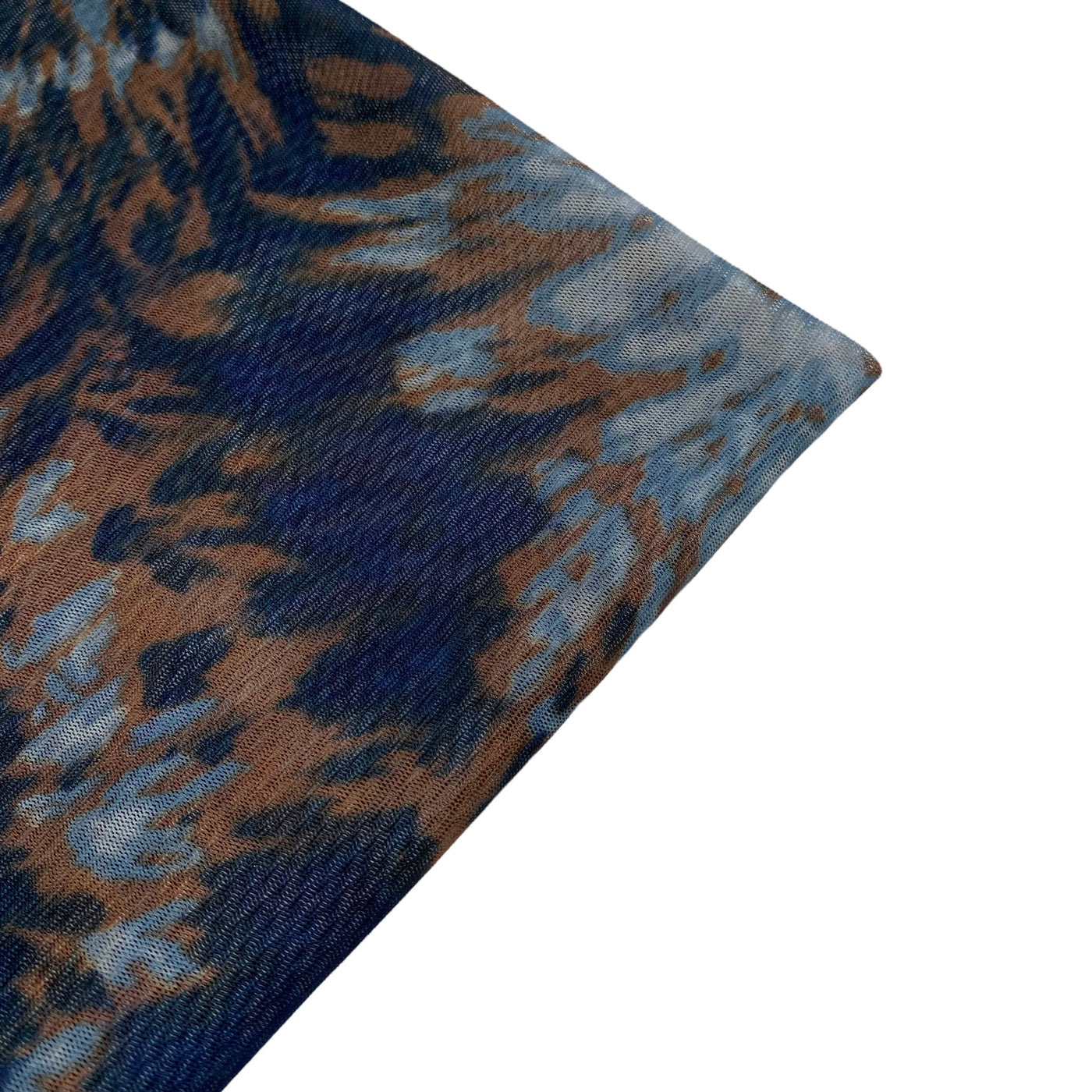 Tie Dyed Printed Stretch Mesh - Blue/Brown/White