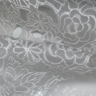 Embroidered Laser Cut Silk Organza  - Floral - White