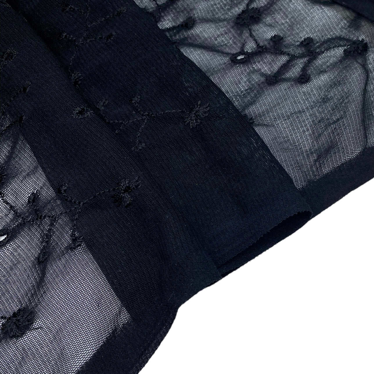 Embroidered Floral Eyelet Stretch Mesh - Black